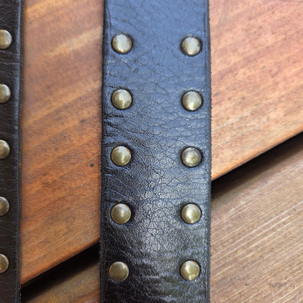 Italian Leather Studded Belt Black Antique Gold Buckle Boho Western L - Picture 6 of 7